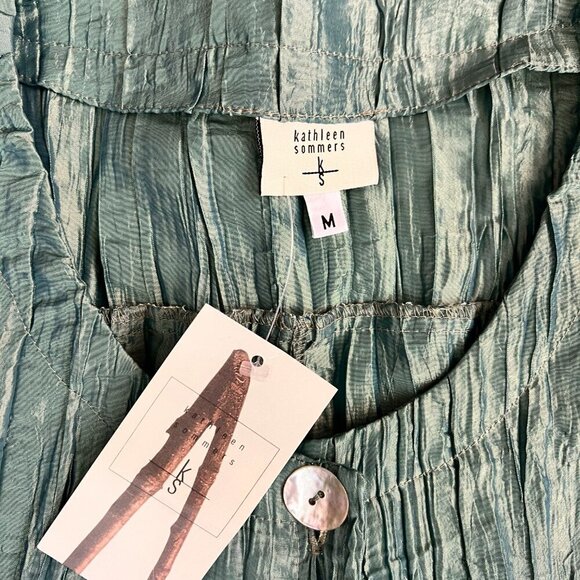 NEW Kathleen Sommers Shirt Jacket Crinkle Iridescent Artsy Green Teal Sz M - Picture 4 of 12